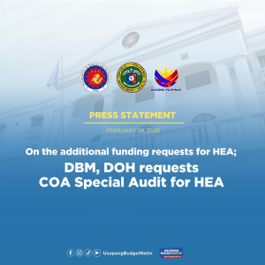 On the additional funding requests for HEA; DBM, DOH requests COA Special Audit for HEA