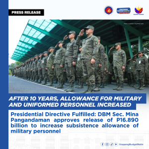 Presidential Directive Fulfilled: DBM Sec. Mina Pangandaman approves release of P16.890 billion to increase subsistence allowance of military personnel